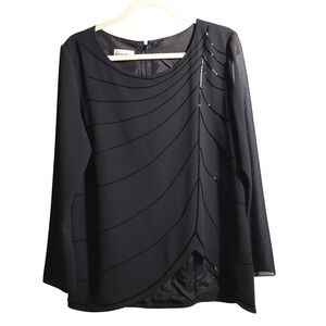 VTG After Dark Black Beaded Long Sleeve Evening Blouse Sheer Sleeve Whimsigoth L